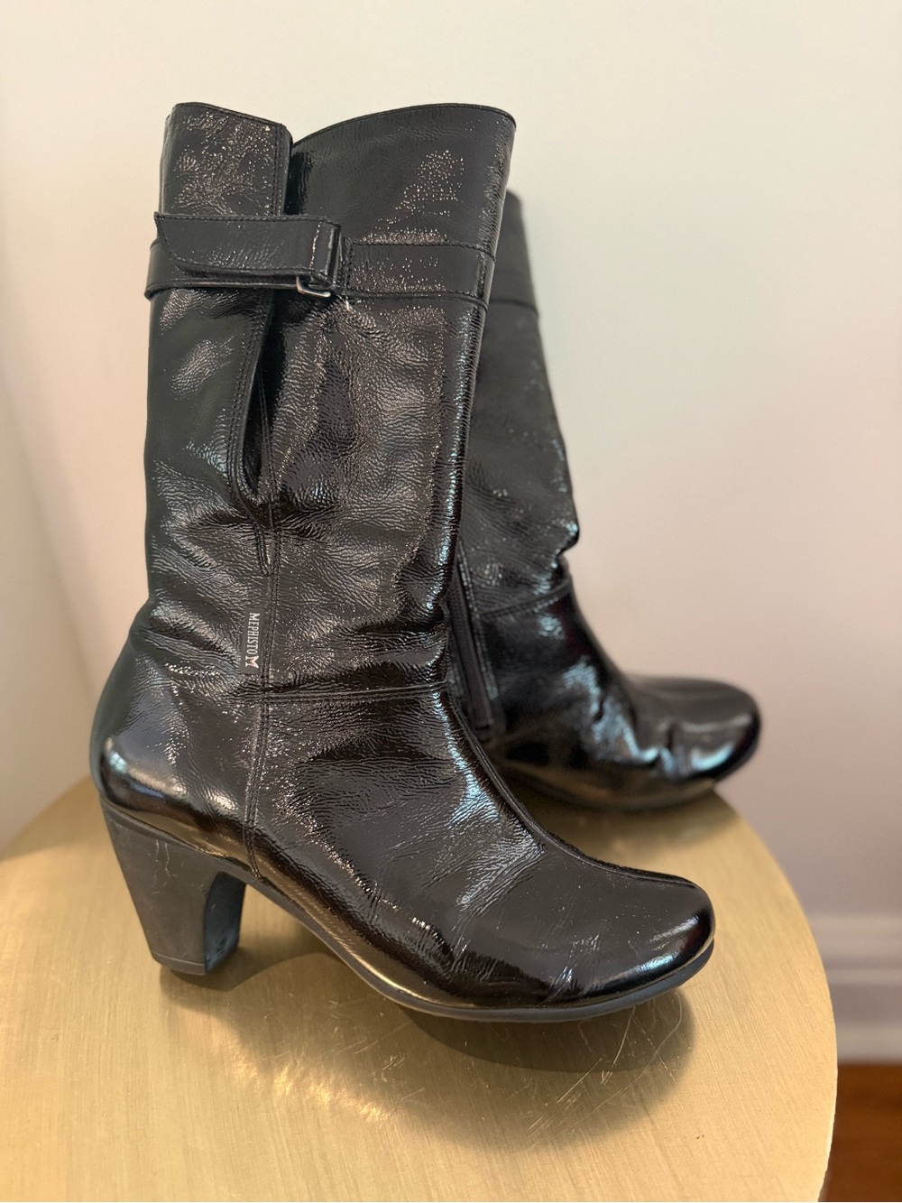 Mephisto Patent Leather Mid-Calf Heeled Boots, sz8.5 *made in France NWOT